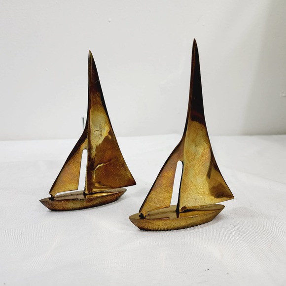 Vintage Enesco Mid-Century Modern Brass Sailboat Sculptures Paper Weights 1960s - Picture 15 of 15